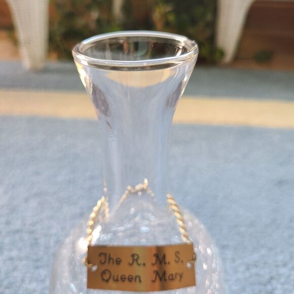 Vintage RMS Queen Mary Water Wine Carafe Crackle Craquelle Glass Cunard Line - Picture 3 of 10